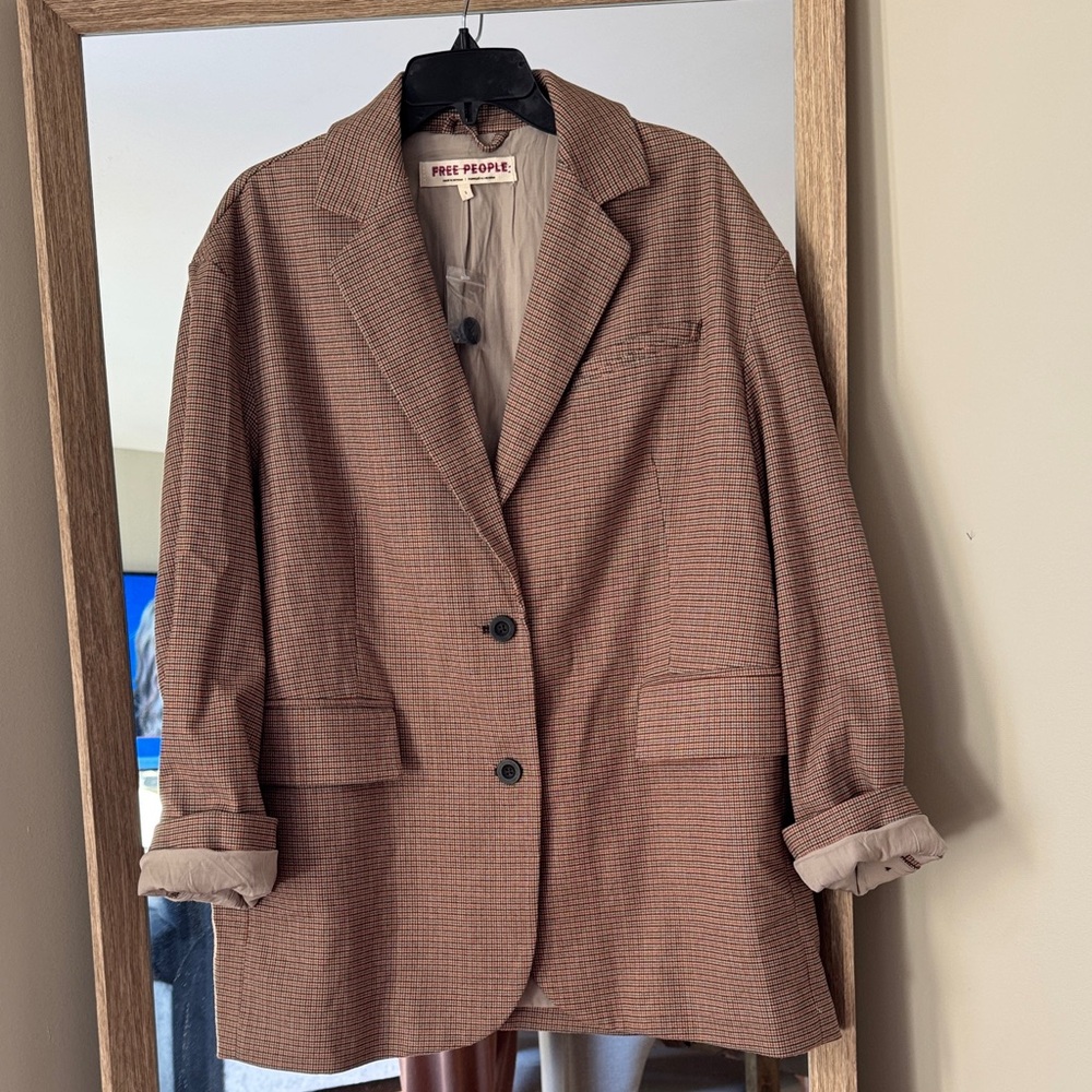 Free People Tan Checkered Women's Blazer